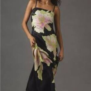 Black Floral Maxi Slip Dress with Pink & Cream Blooms